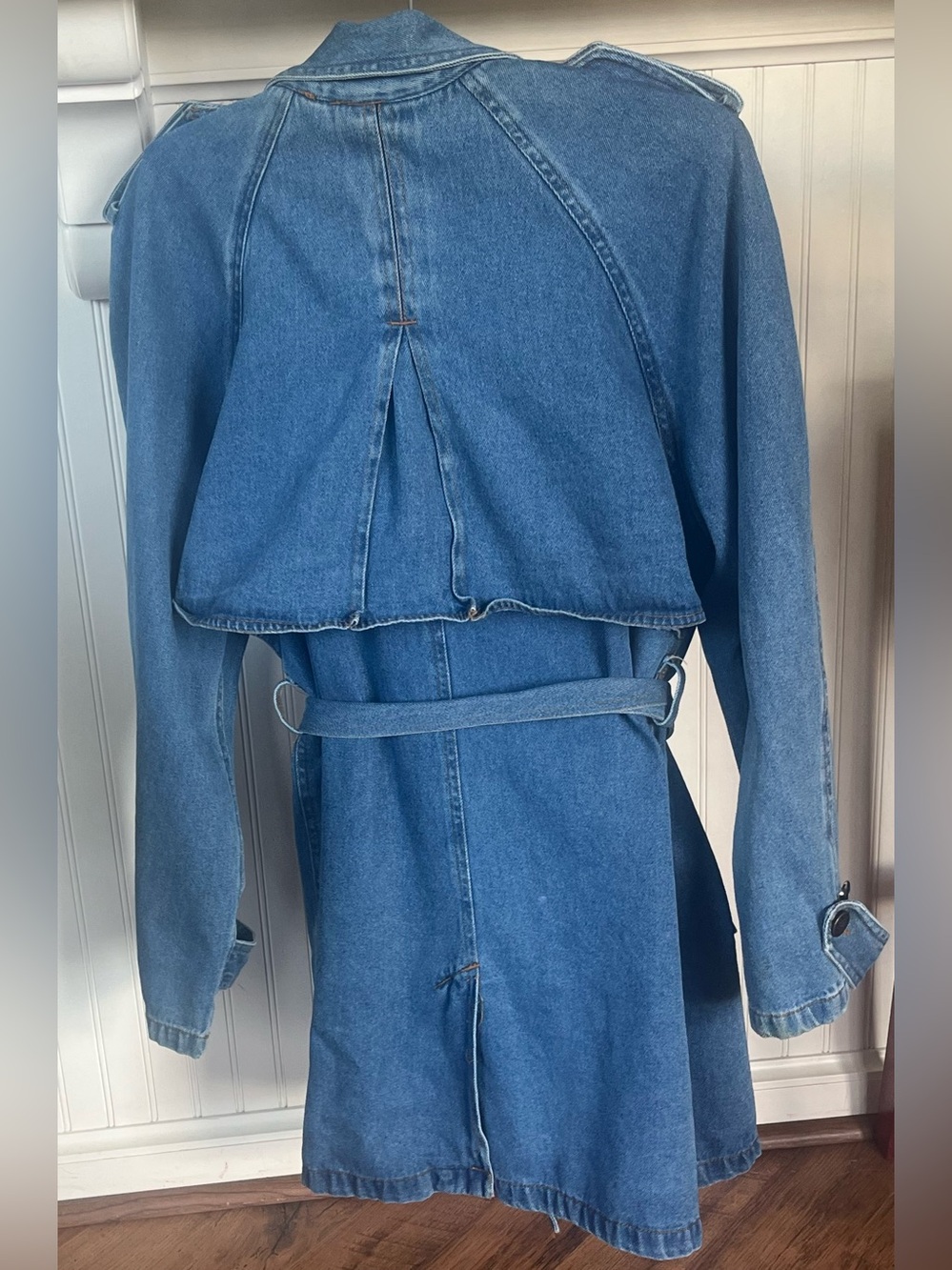 Forenza Vintage Late 80s Medium Double Breasted Denim Trench Coat - Picture 2 of 15